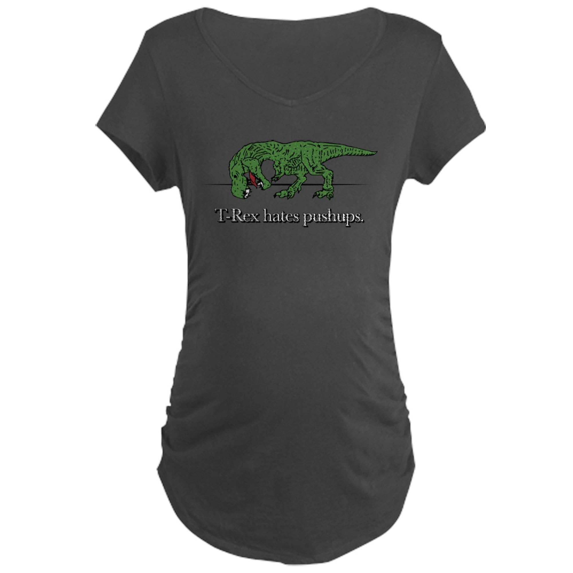 Women's Maternity T-Shirt with Ruched Sides - Funny 'T-Rex Hates Pushups' Graphic Tee for Pregnant Women | Comfortable Cotton Pregnancy Shirt for Casual Wear, Baby Showers & Maternity Photos