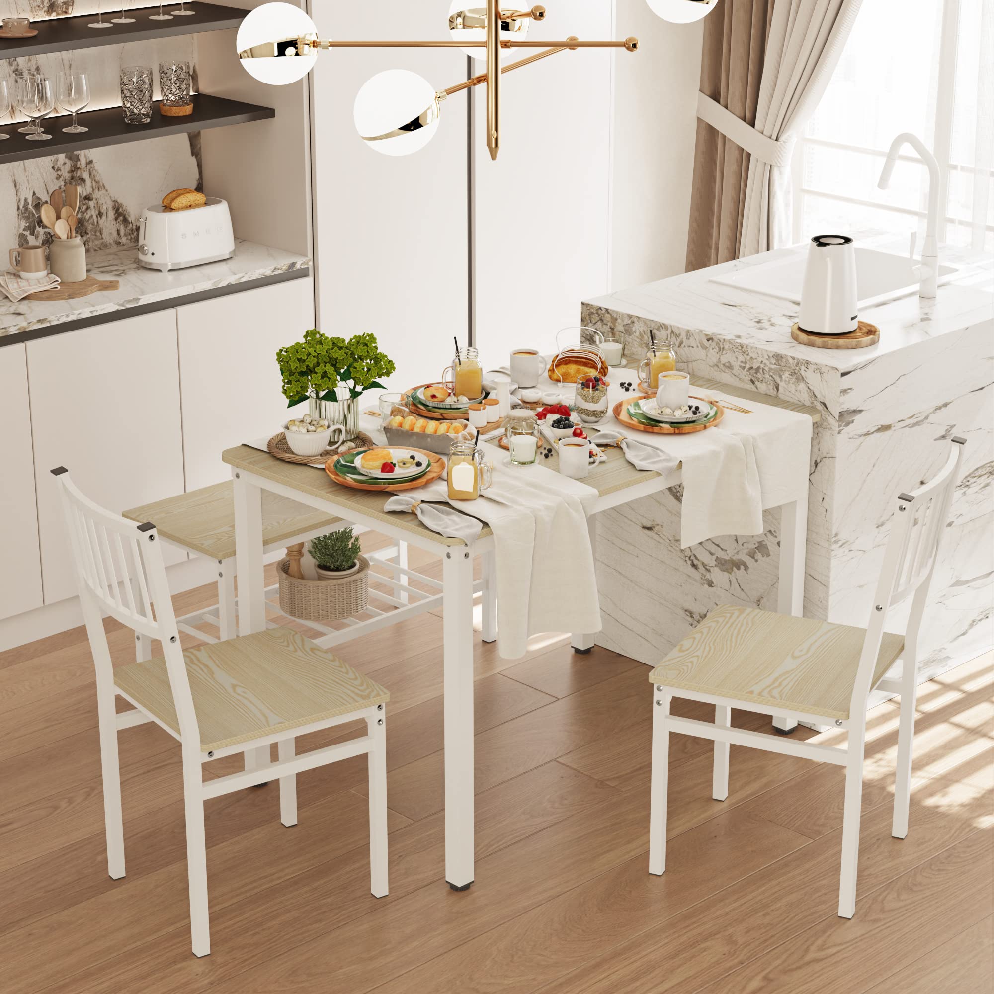 Teraves 4-Piece Dining Table Set with 2 Chairs & Bench - 43