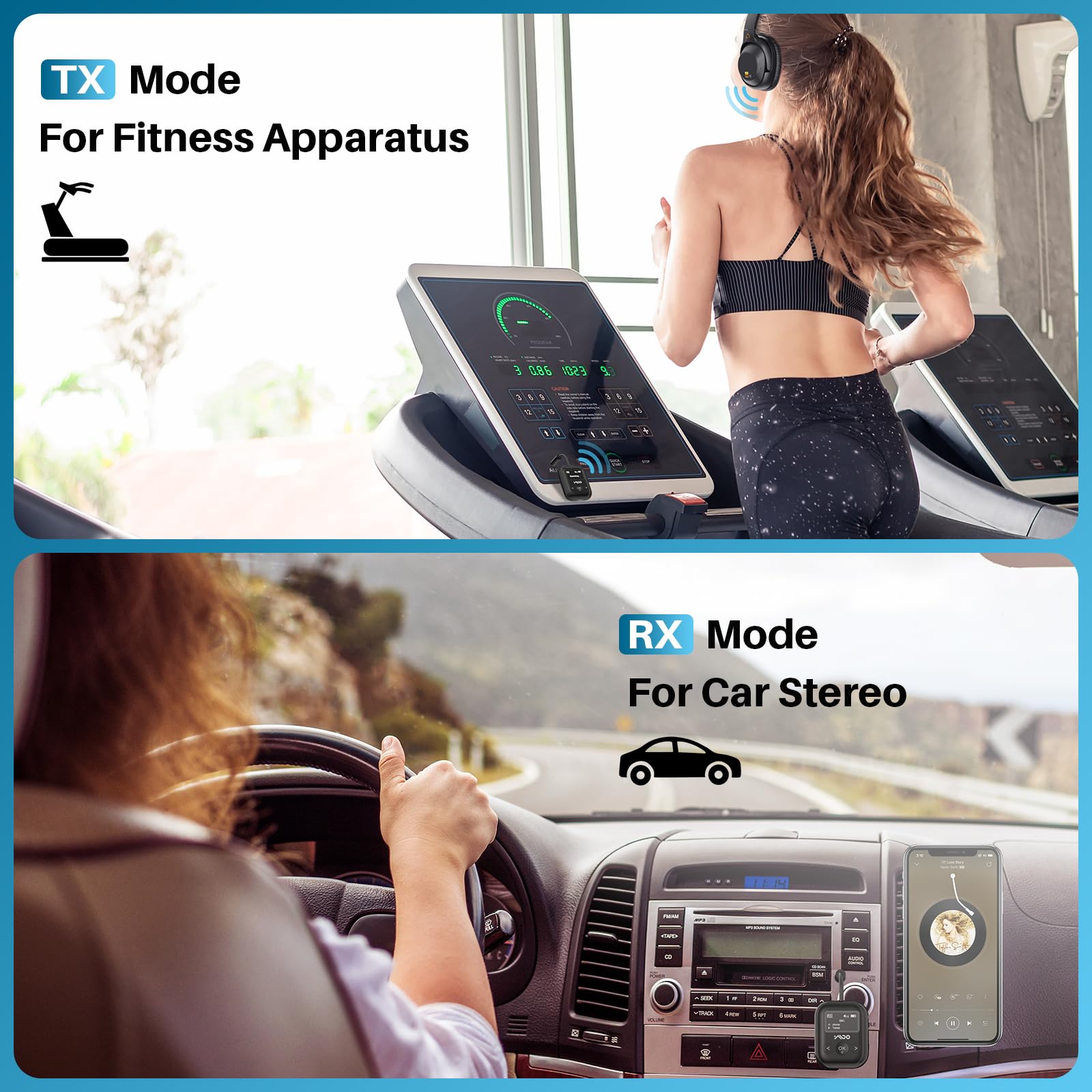 YMOO Upgraded Bluetooth 5.4 Transmitter Receiver - Wireless 2-in-1 Adapter for Airplane Travel, TV, Gym, Car & Home Stereo (Dual Headphone Support) | Perfect for In-Flight Entertainment, Home Theater & Workout Music Streaming