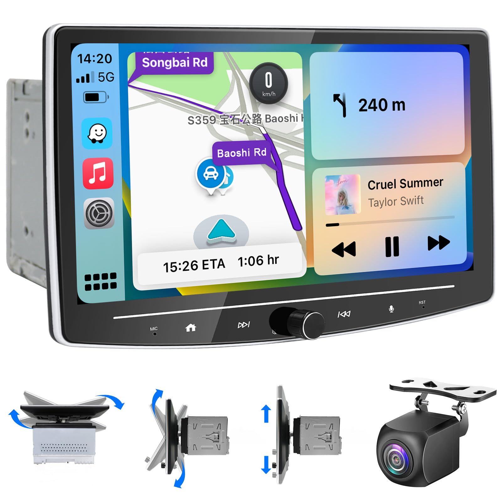 10 Inch Double Din Car Stereo with Wireless CarPlay & Android Auto - 2GB RAM 32GB ROM Detachable Touchscreen Android Head Unit - Bluetooth, AM/FM, GPS Navigation, WiFi, Backup Camera - Perfect for Road Trips & Daily Commuting