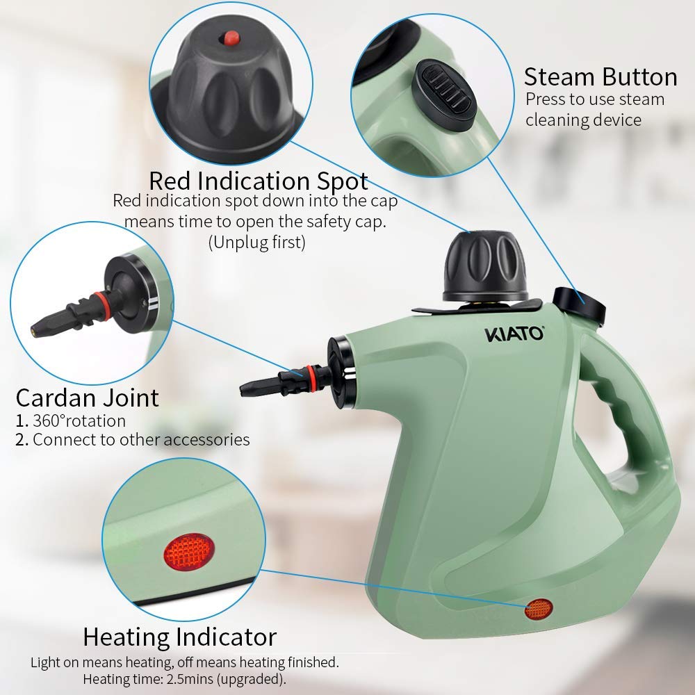 Kiato 10-in-1 Handheld Steam Cleaner - Portable Steamer for Home, Car, Sofa & Office Cleaning | Multi-Surface Sanitizer for Upholstery, Floors & More | Eco-Friendly Green Steam Cleaner (Great for Pet Hair Removal, Stain Removal & Deep Cleaning)