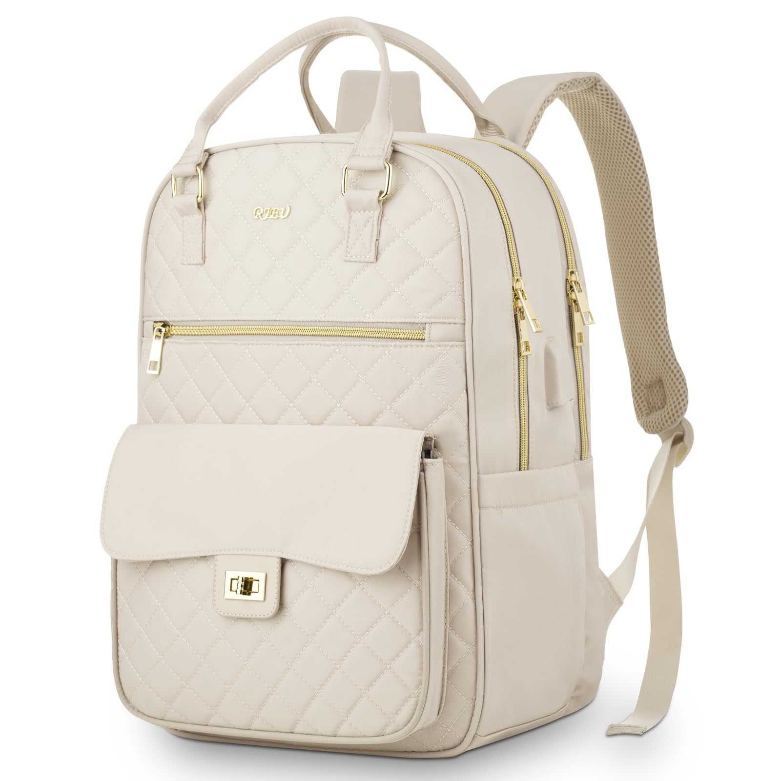 Stylish Women's Laptop Backpack for Travel, Work & College - Durable School Backpack for Teen Girls & Teachers - Perfect Ladies Gift (Beige) | Ideal for Commuting, Campus Life & Business Trips