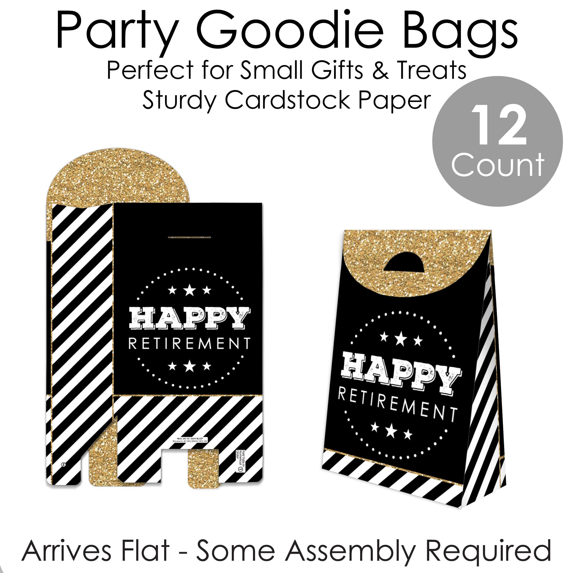 Happy Retirement Gift Bags - Set of 12 Party Favor Boxes for Retirement Celebration - Perfect for Office Farewell, Coworker Send-off & Retirement Party Decorations