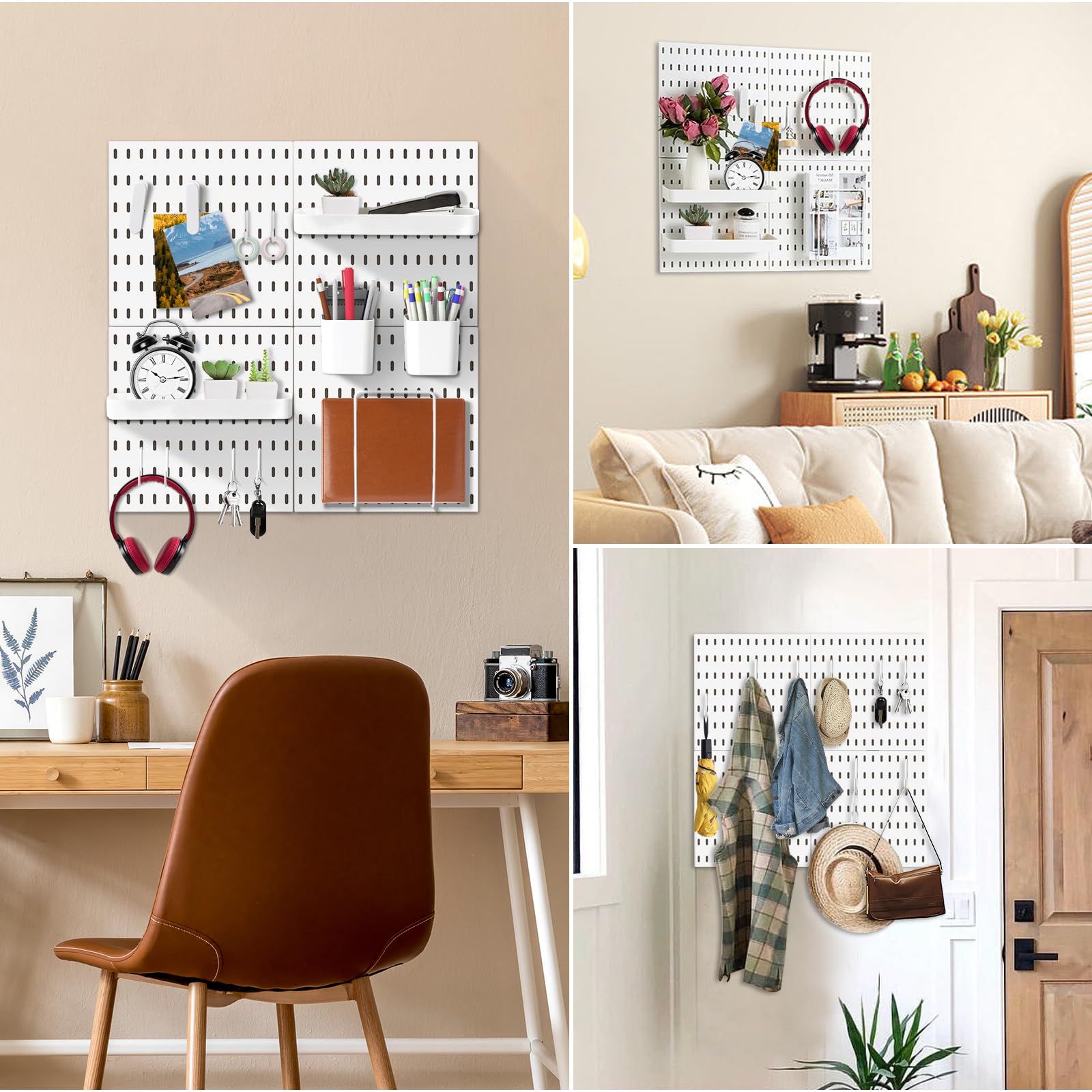 17-Piece Pegboard Combination Kit - 4 Peg Boards & 13 Accessories - Wall Organizer for Crafts, Tools & Nursery Storage - White Modular Hanging Display System (22