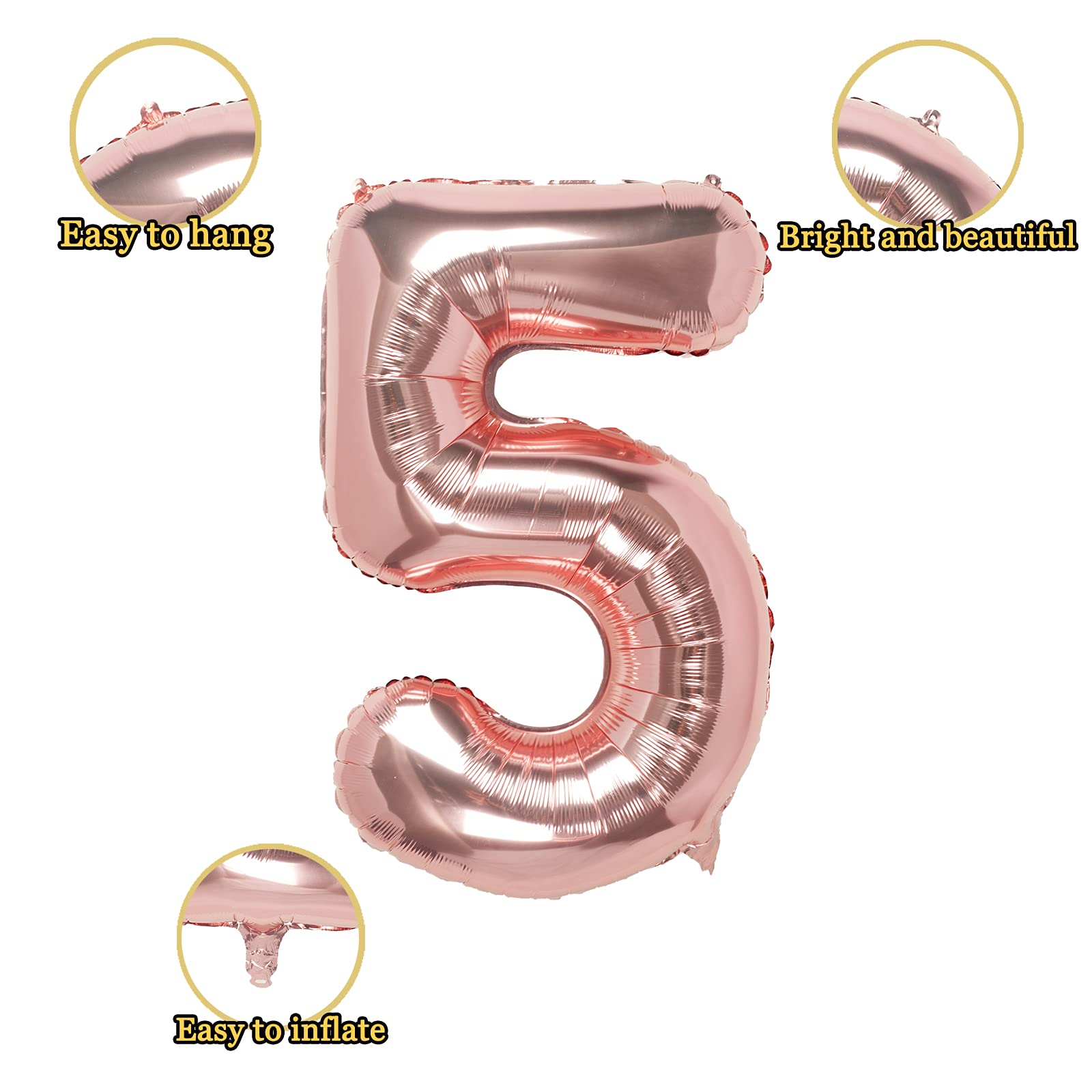 32 Inch Rose Gold Number 5 Foil Balloons - Birthday Party Decorations, Anniversary, Graduation, Baby Shower Supplies - Perfect for Photo Backdrops, Event Centerpieces & Celebration Decor