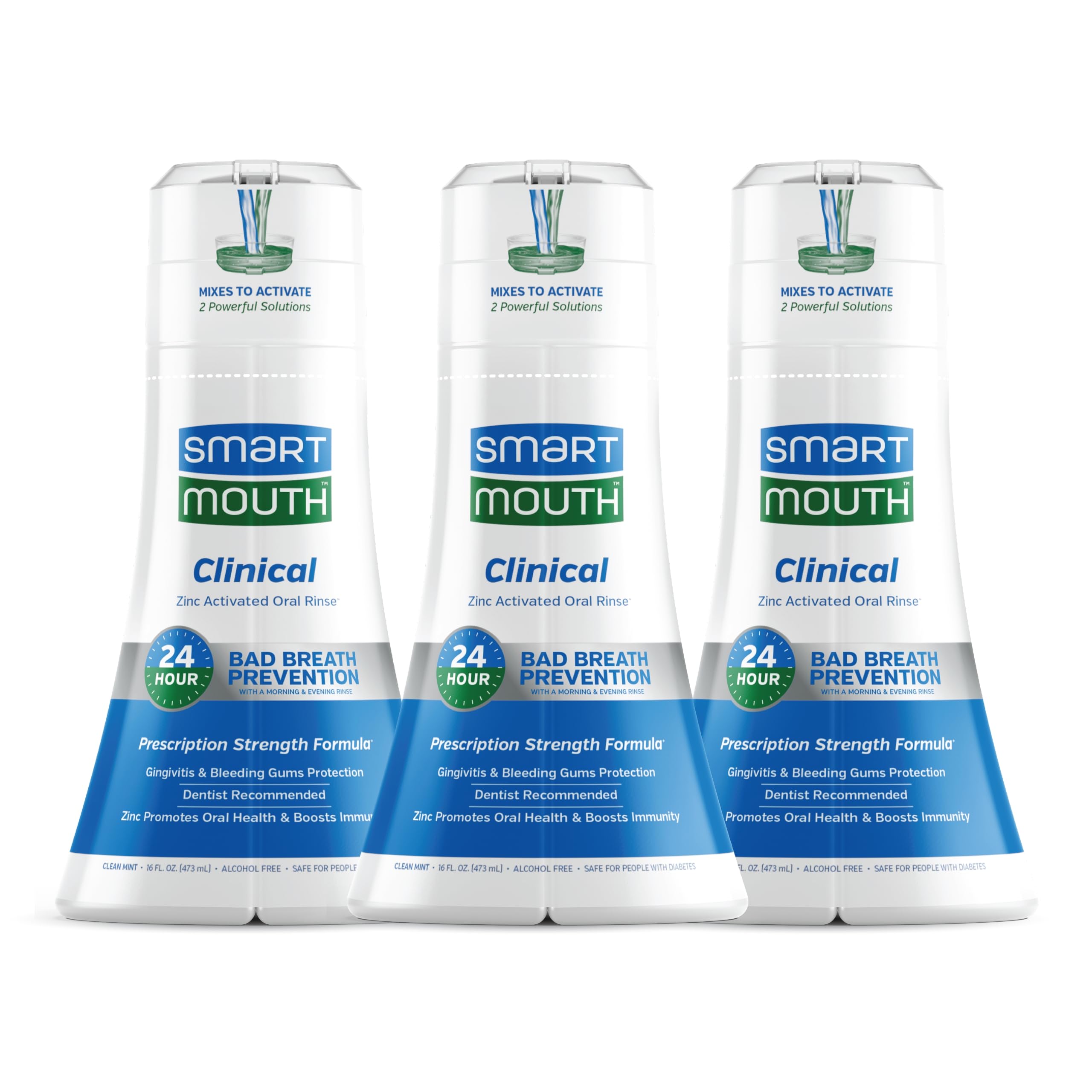 SmartMouth DDS Activated Clinical Mouthwash for Fresh Breath & Gum Health - Advanced Formula for Gingivitis Prevention - Clean Mint Flavor, 16 fl oz (3 Pack) - Perfect for Daily Oral Care, Travel & Family Use