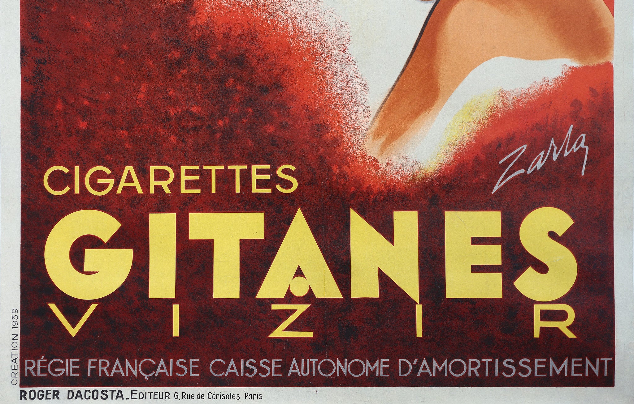 1939 Original French Art Deco Gitanes Cigarettes Tobacco Poster - Vintage Advertisement for Home Decor, Office Wall Art & Collectibles