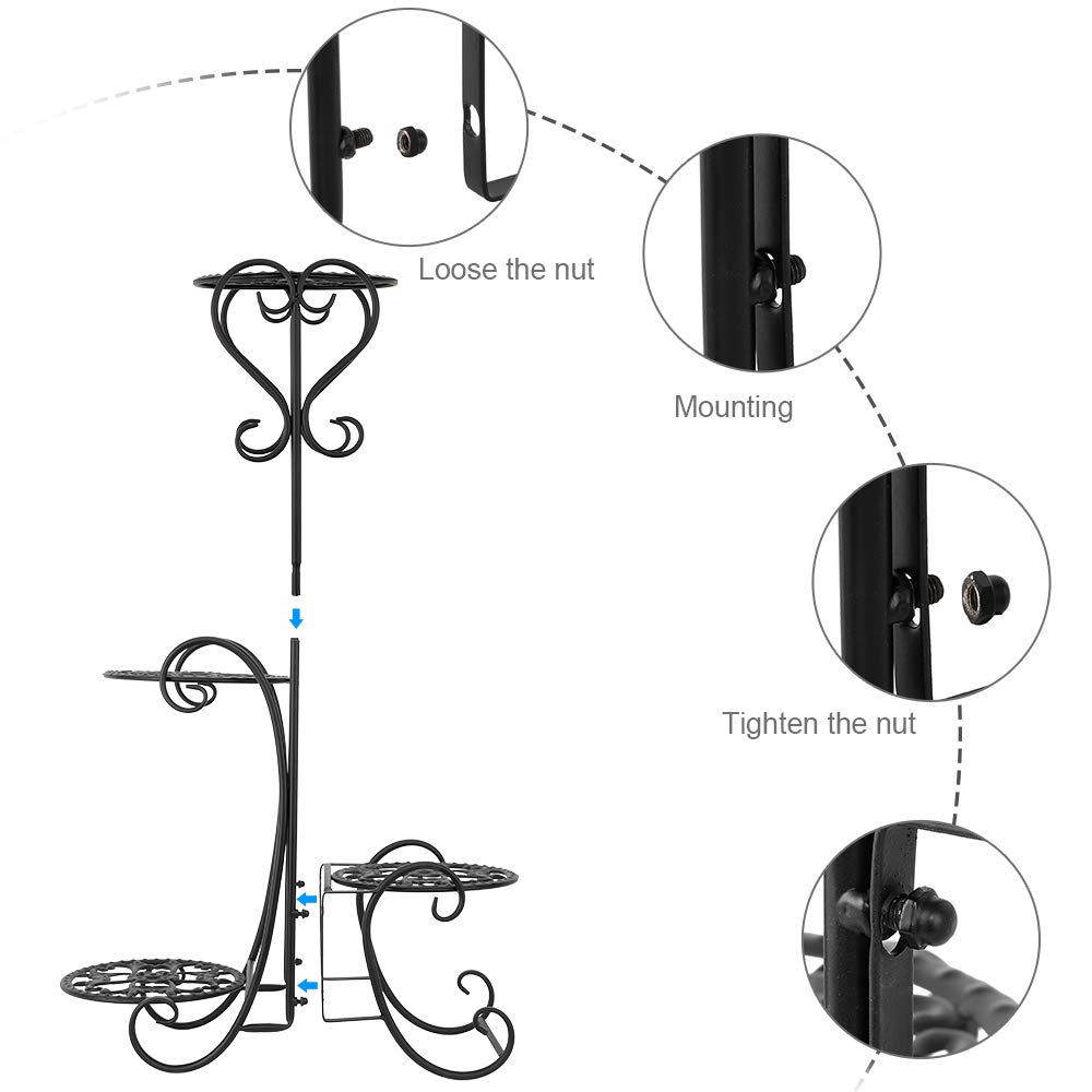 4-in-1 Tiered Metal Plant Stand for Indoor & Outdoor Use - 4-Tier Round Flower Shelf with Artful Design, Perfect for Medium & Large Pots - Ideal for Home, Garden, Balcony & Patio Decor