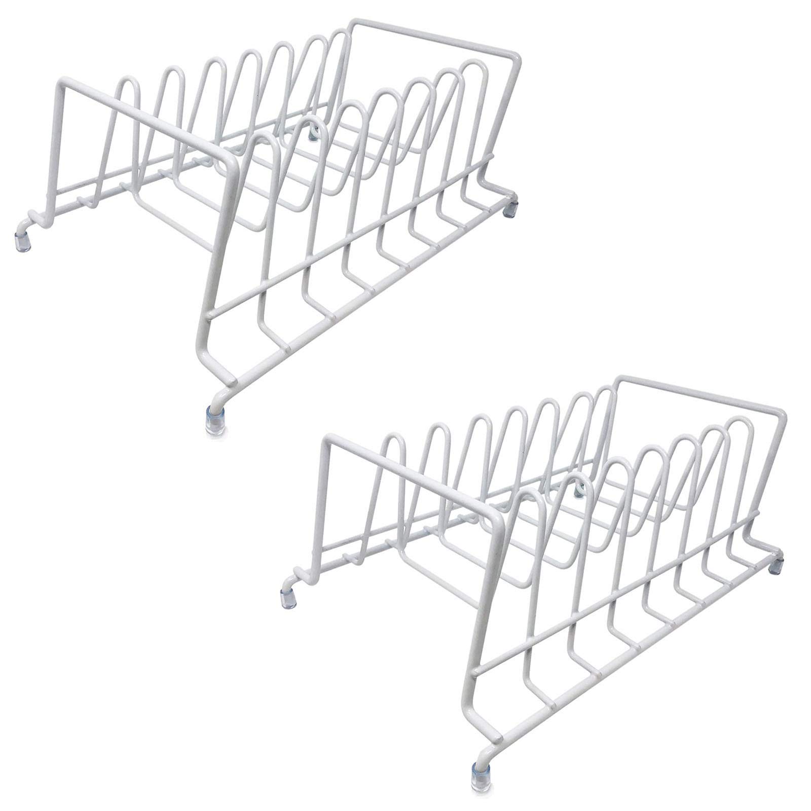 Huji 2-Pack White Plate Holder, Pot Pan Lid Organizer Rack for Kitchen Cabinet, Pantry or Countertop - Space Saving Storage Solution for Small Kitchens & Organized Cooking