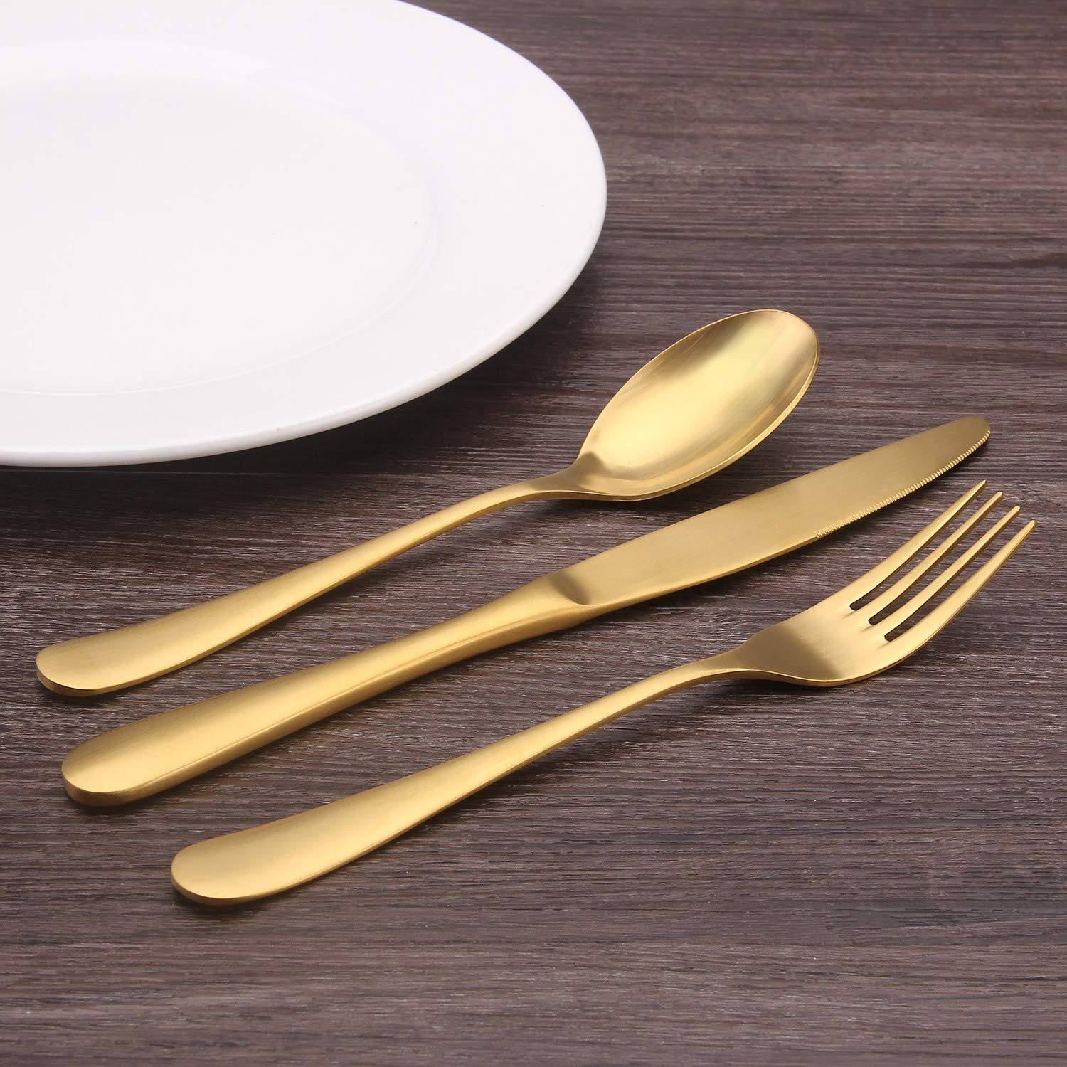 Bysta 20-Piece Matte Gold Silverware Set - Stainless Steel Flatware Set for 4, Elegant Kitchen & Tableware Cutlery Set for Home & Restaurant Use - Satin Finish, Dishwasher Safe - Perfect for Dinner Parties, Weddings & Fine Dining