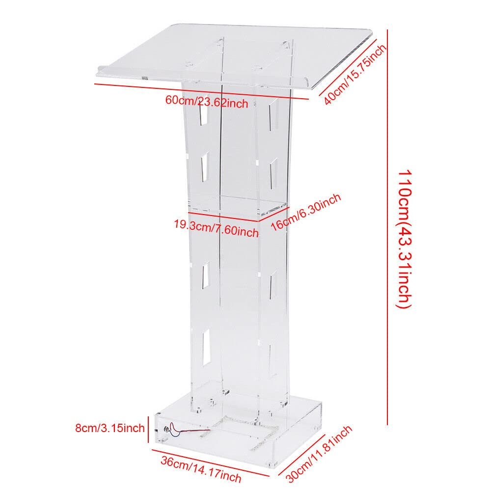 Clear Acrylic Podium Stand with LED Light - Portable Lectern for Restaurants, Weddings, Office & Classrooms - Perfect for Presentations, Speeches, and Events