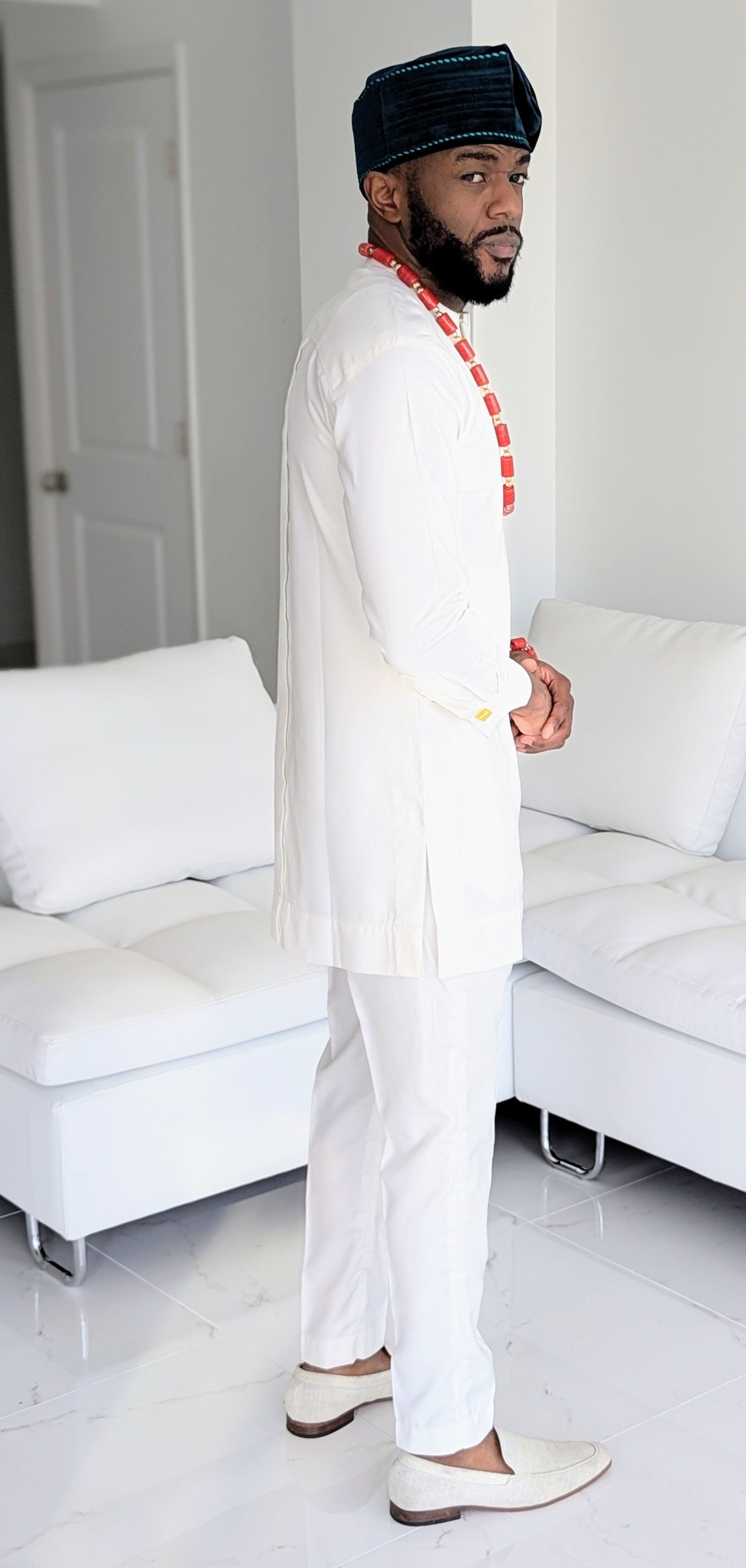 Dupsie's Daura Heritage Ivory Dashiki Suit with Emerald Agbada DPAVREG2 - African Traditional Wear for Weddings, Festivals & Cultural Events