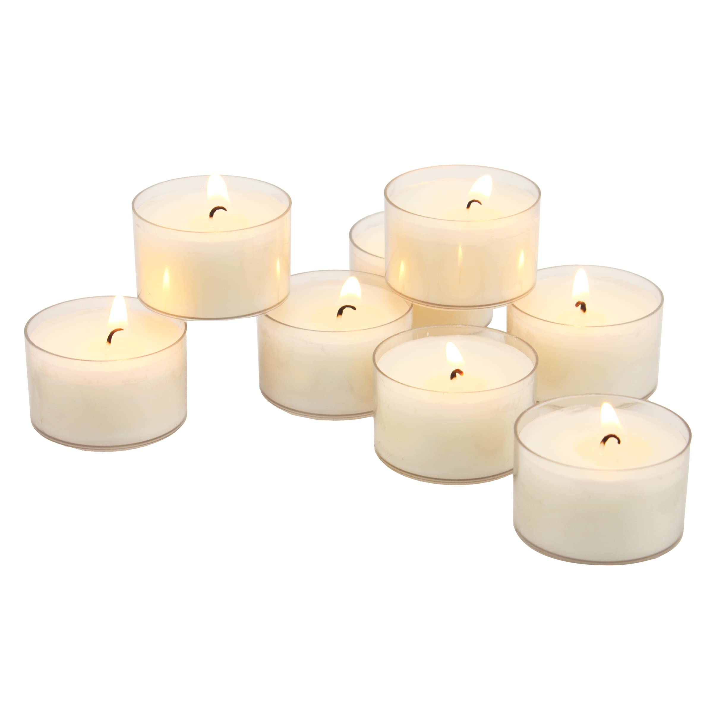 Stonebriar 96-Pack Unscented White Tea Light Candles - Long Burning Smokeless Clear Cup, 6-7 Hour Burn Time - Perfect for Weddings, Parties, Home Decor & Relaxation