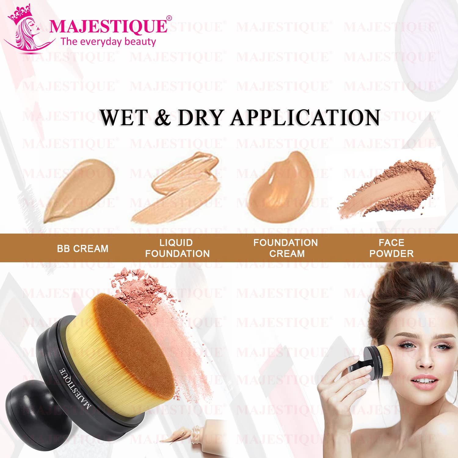Majestique Round Makeup Brush & Removable Puff Set | Professional Foundation Blender & Cosmetic Sponge | 2-Piece Portable Beauty Tools for Women | Perfect for Travel, Daily Makeup & Quick Touch-Ups