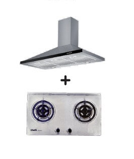 Ellane EH 6180 90cm Stainless Steel Kitchen Chimney Hood & Ellane EB 228SV 75cm 2 Burner Stainless Steel Gas Cooktop - Perfect for Modern Home Cooking and Ventilation