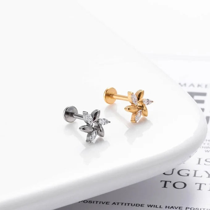 16G Cartilage Titanium Earrings - Hypoallergenic Windmill Flower Stud Earrings for Women | HSPJ545 | Perfect for Daily Wear, Parties & Special Occasions