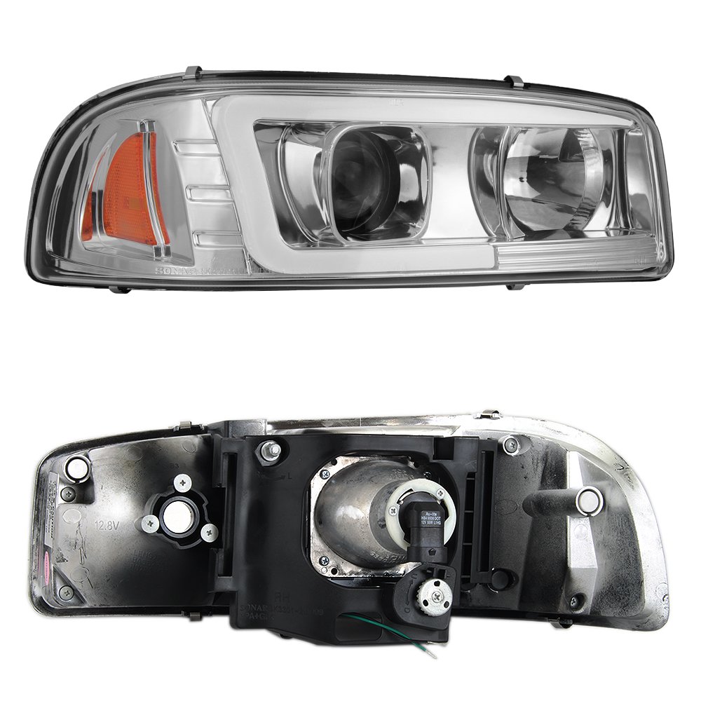 AKKON Chrome LED Tube Projector Headlights + LED Bumper Lamp Pair for 1999-2006 GMC Sierra 1500/2500HD/3500 & Yukon XL - Upgrade Your Truck Lighting for Night Driving & Off-Road Adventures