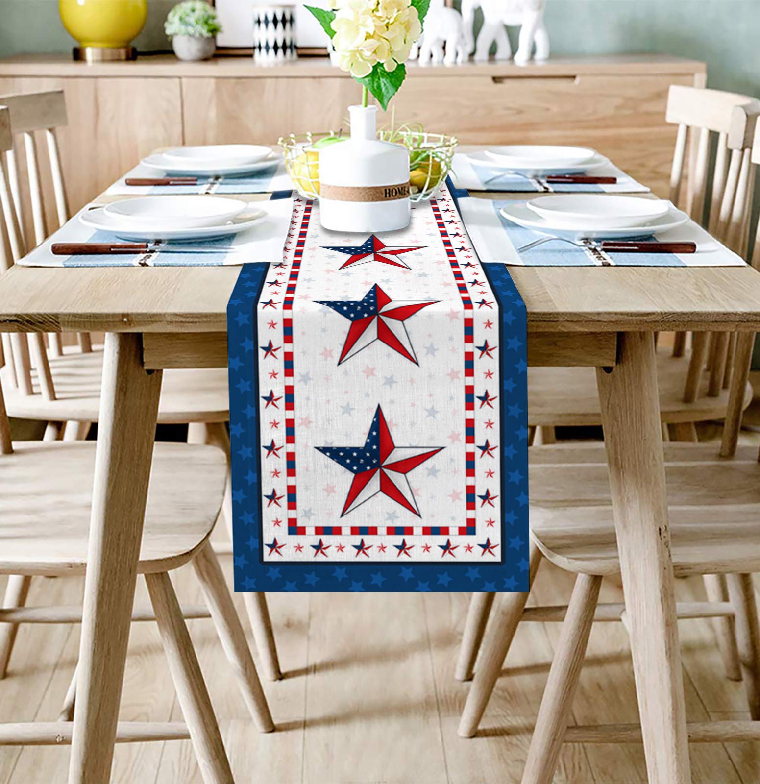 4th of July Table Runner - 120 Inch Long Patriotic Table Decor, American Flag Star Red White Blue Independence Day Table Scarf for Wedding, Party, Banquet, Coffee Table & Home Decoration | Perfect for Holiday Celebrations & Patriotic Events