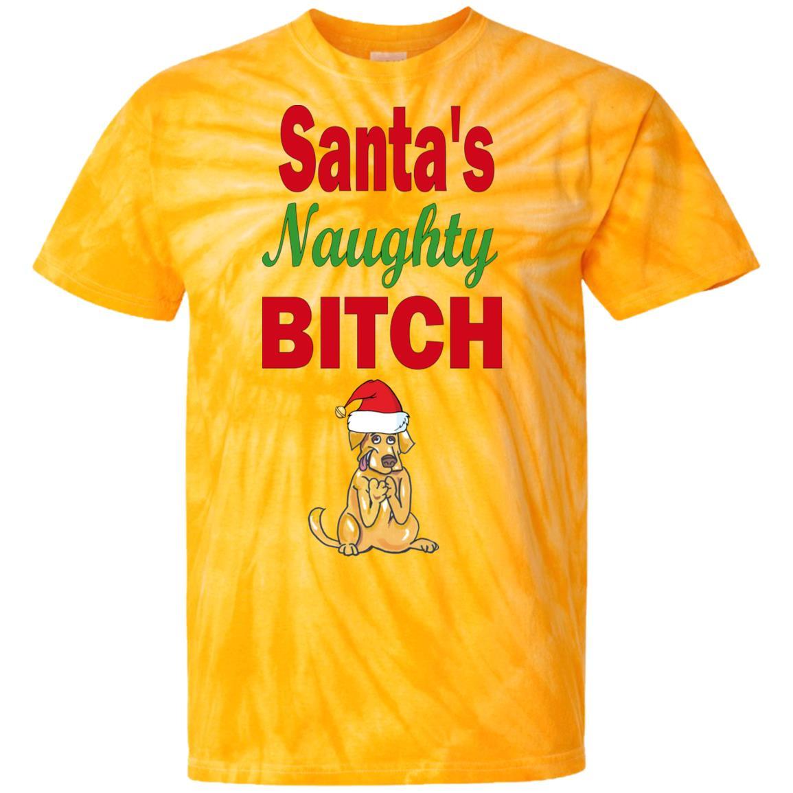 Santa's Naughty Bitch Tie Dye T-Shirt for Women | Funny Christmas Party Outfit | Holiday Gift for Her | Casual Wear & Festive Occasions