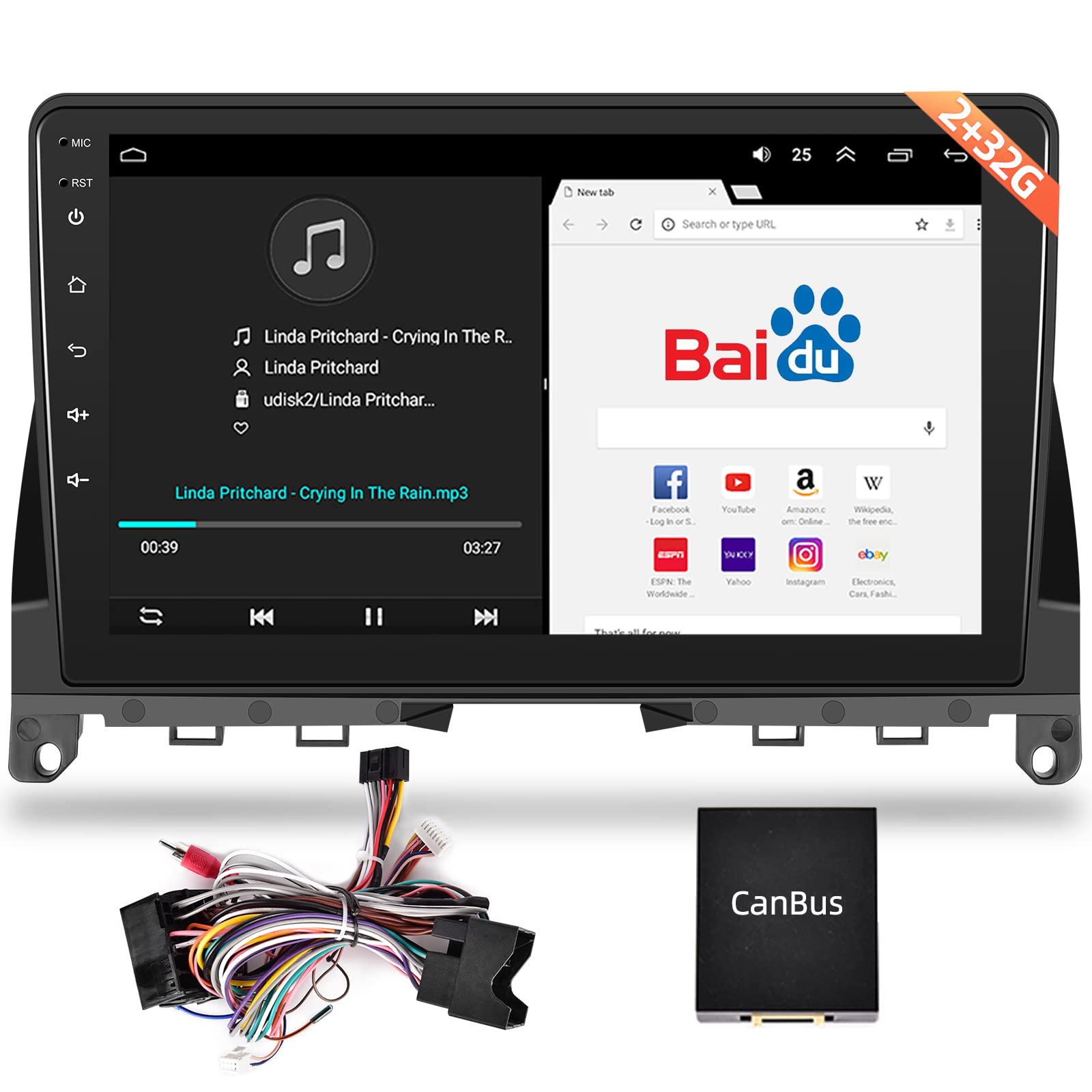 NHOPEEW 9-inch Android Car Stereo for Mercedes Benz C Class W204 S204 (2006-2011) - 2GB RAM + 32GB ROM, Plug & Play Touchscreen with Bluetooth, WiFi, GPS, Mirror Link & Steering Wheel Control - Perfect for Hands-Free Calling, Navigation & Entertainment While Driving