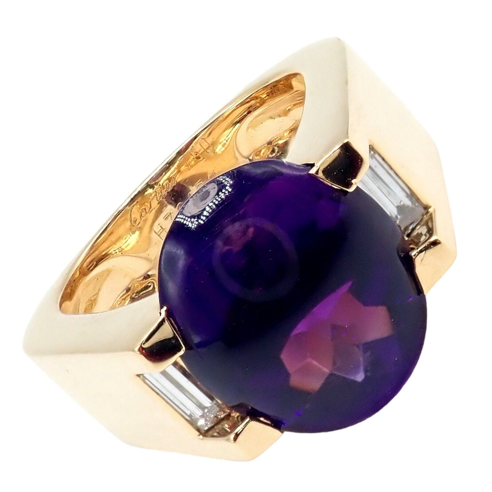 Authentic Cartier Tankissi 18k Yellow Gold Diamond Large Amethyst Ring for Women - Luxury Jewelry Gift for Anniversary, Engagement & Special Occasions