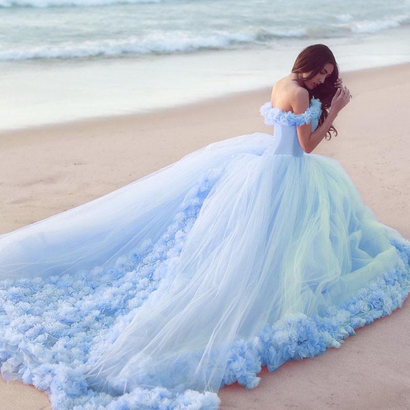 Elegant Floral Ball Gown Wedding Dress - Off Shoulder A-Line Bridal Gown for Church Ceremony & Romantic Outdoor Weddings