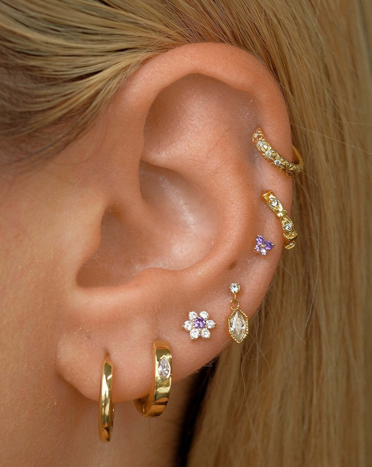 Zodiac Flower Birthstone Cartilage Piercings Stud Earrings | HSEK2311 | Perfect for Daily Wear, Gift Giving & Zodiac-Themed Jewelry Collections