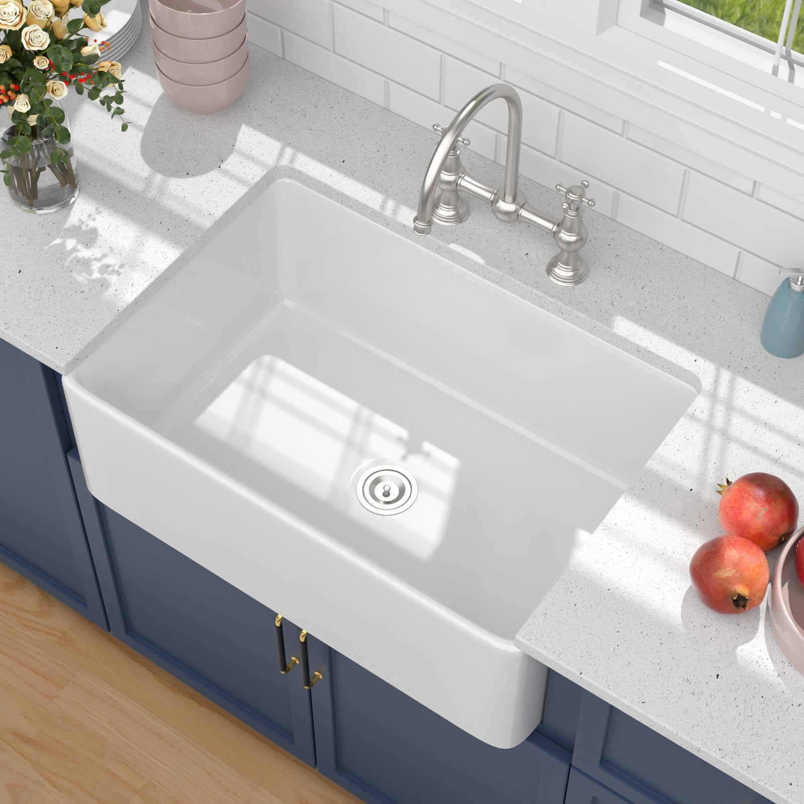 30x20 Inch White Fireclay Farmhouse Sink - Large Single Bowl Apron Front Undermount Kitchen Sink for Rustic & Modern Farmhouse Kitchens | Perfect for Food Prep, Dishwashing & Farmhouse Style Decor
