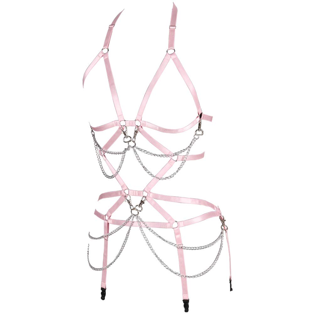 Women's Gothic Punk Lingerie Set - Full Body Harness Bra & Garter with Stretchy Fabric for Rave, Festival & Boudoir - Sexy Cage Belt & Body Chain for Women