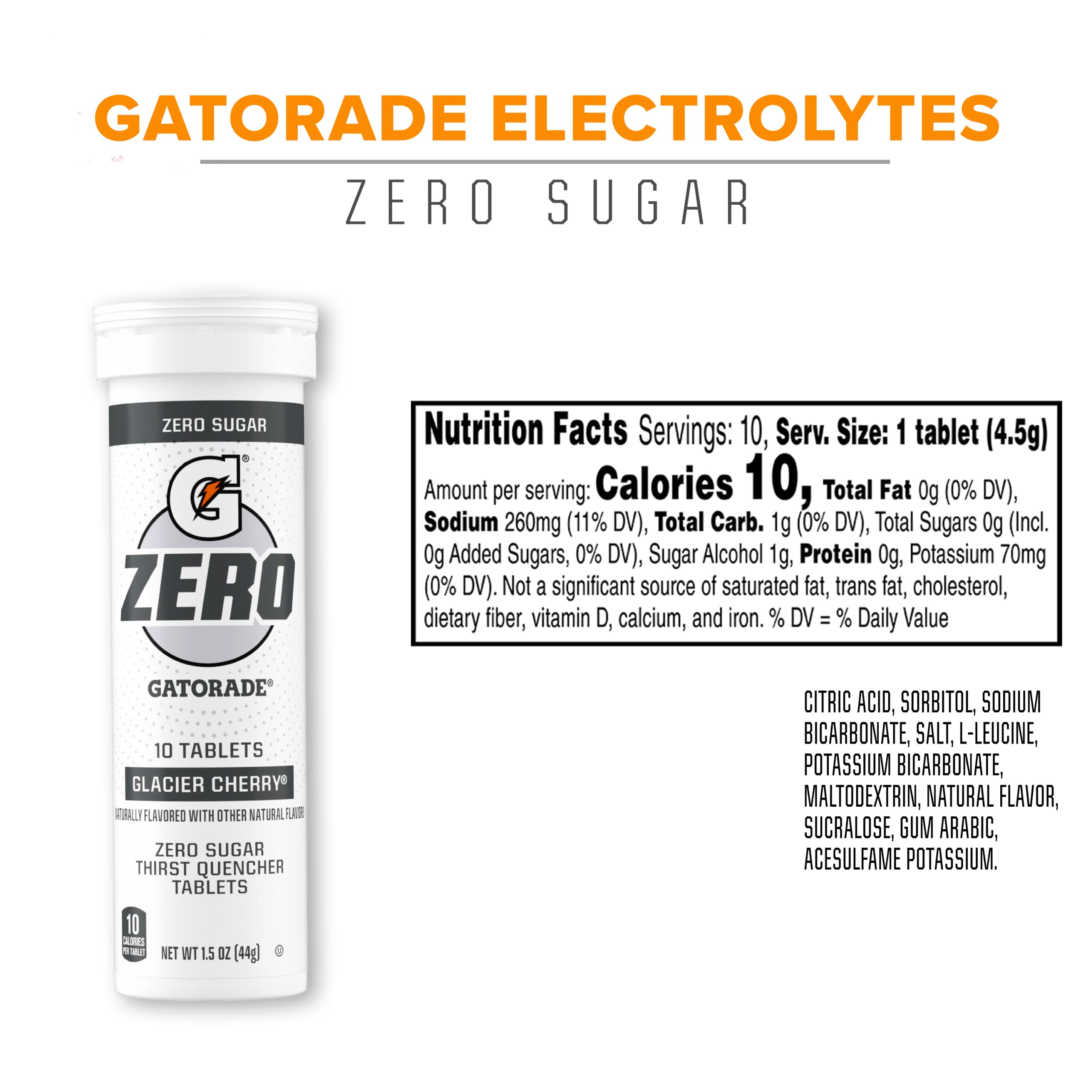 Gatorade Zero Electrolyte Hydration Tablets, Glacier Cherry Flavor - 8 Count (Pack of 10) | Sugar-Free Sports Drink for Athletes, Workout Recovery & Outdoor Activities