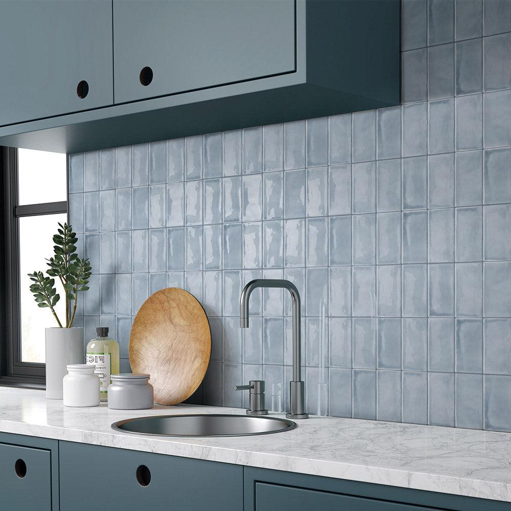 Santorini Sea Blue 100x100x9mm Matte Subway Tile - Perfect for Kitchen Backsplash, Bathroom Walls & Shower Surrounds