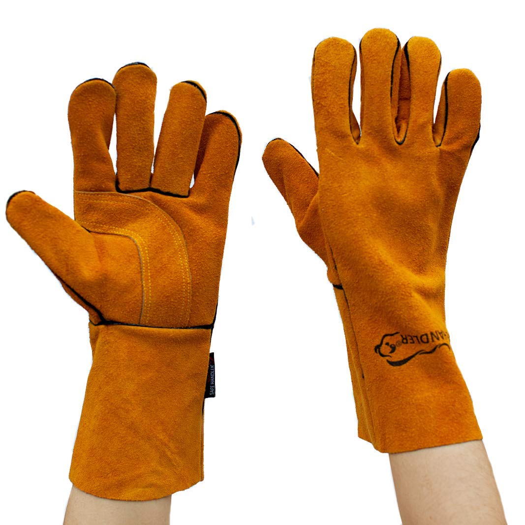 Heavy Duty Leather Welding Gloves - Heat & Cut Resistant, Double Palm Reinforced for Maximum Protection - Ideal for BBQ, Grilling, Oven, Fireplace, Welding & Metalworking - Pack of 10 Pairs (20 Gloves) - Perfect for Professional Chefs, Welders & DIY Enthusiasts