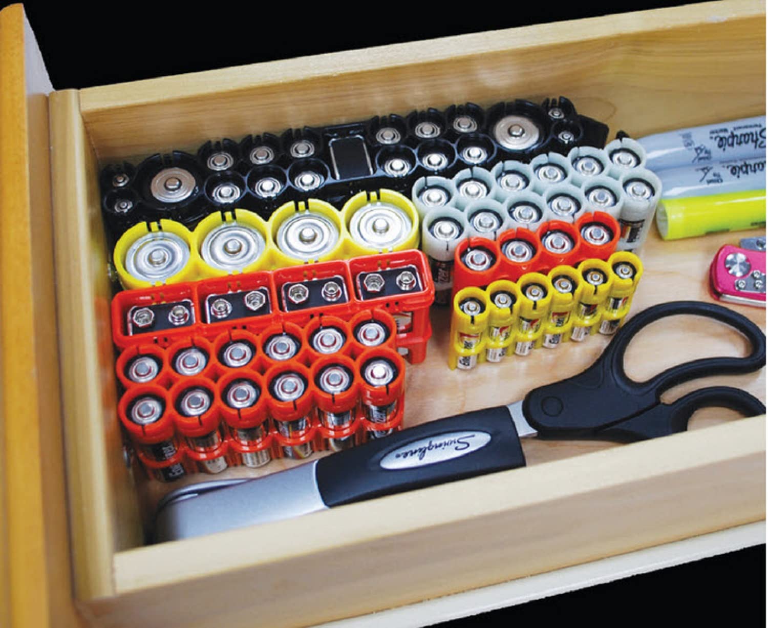 12AATB AA Battery Organizer - 2 Pack Black Plastic Battery Holder for AA Batteries | Perfect for Home, Office, Garage & Emergency Kits