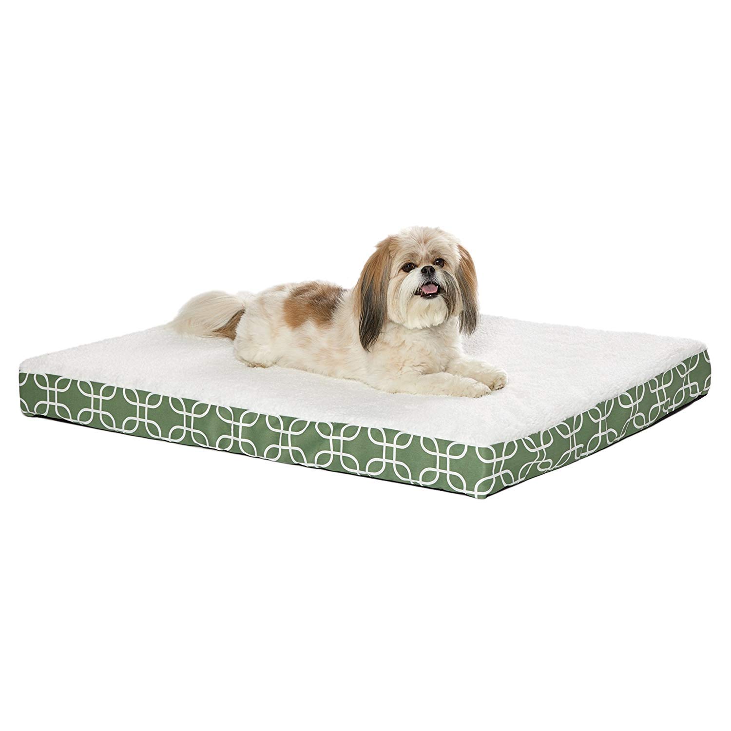 Orthopedic Dog Bed for Large Dogs - 30 x 40 Inch with Removable Cover & Teflon Fabric Protector - Green/White Geometric Pattern - Perfect for Senior Pets, Joint Pain Relief & Comfortable Sleeping