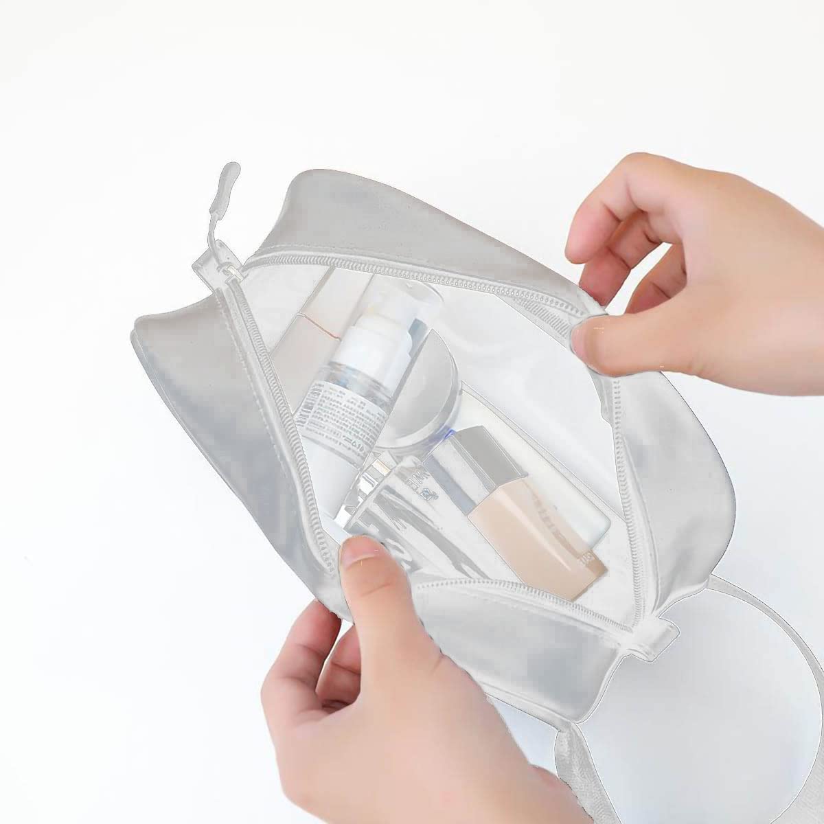 **Flywind Clear Toiletry Bag - Waterproof PVC Cosmetic Travel Organizer with Zipper for Women & Men (White, Medium) - Perfect for Travel, Gym, and Makeup Storage**