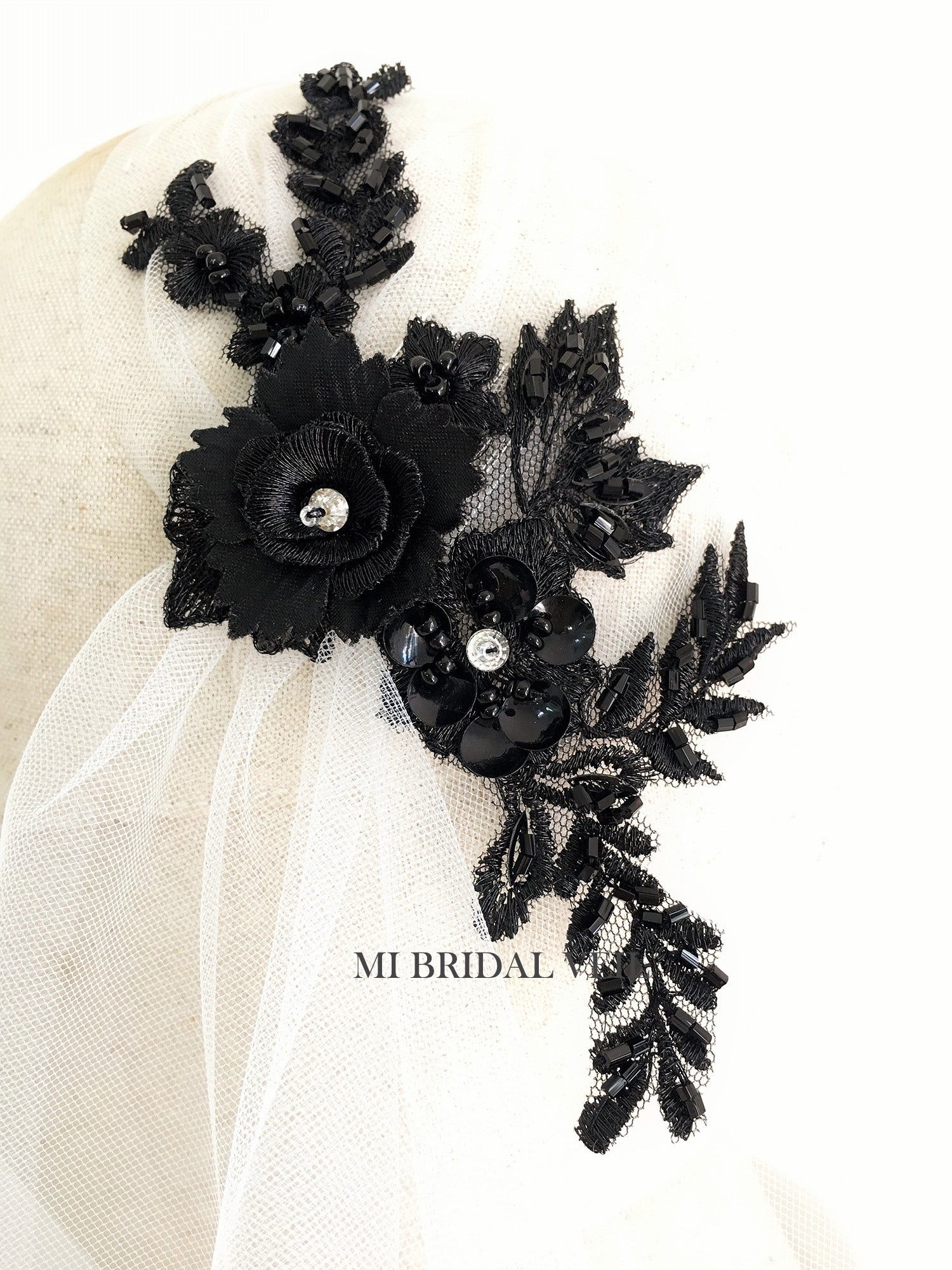Juliet Cap Wedding Veil - Vintage Style Beaded Black Bridal Veil with Boho Charm | Perfect for Vintage Weddings, Boho Bridal Looks & Romantic Ceremonies
