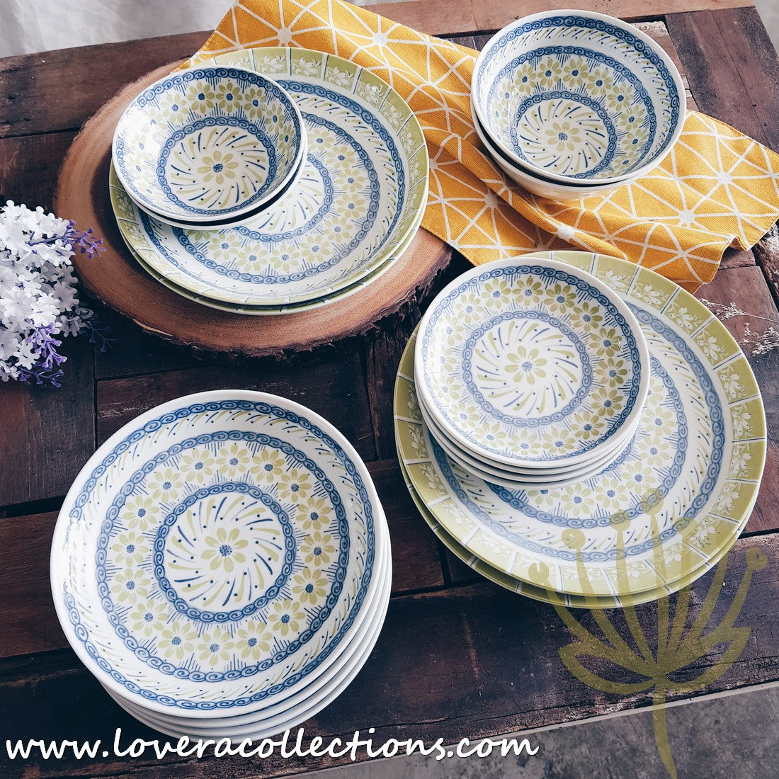 Awasaka Japan Green & Blue Daisy Tea & Dinnerware Set - Elegant Japanese Ceramic Tableware for Tea Time & Dining - Perfect for Home, Restaurants & Gifts