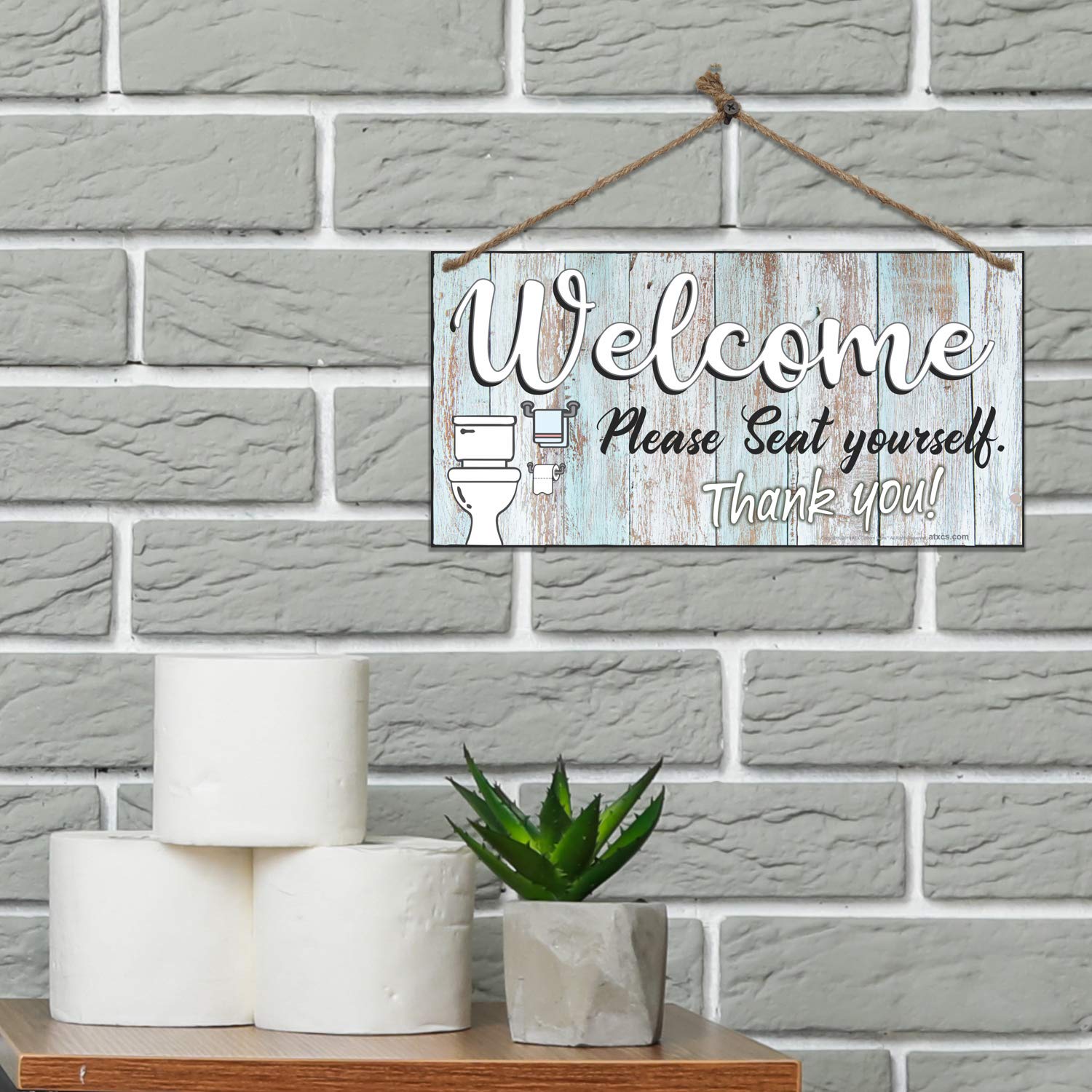 ATX Custom Double Sided Hanging Sign - Welcome Please Seat Yourself Bathroom Decor - Perfect for Restaurants, Cafes & Home Décor