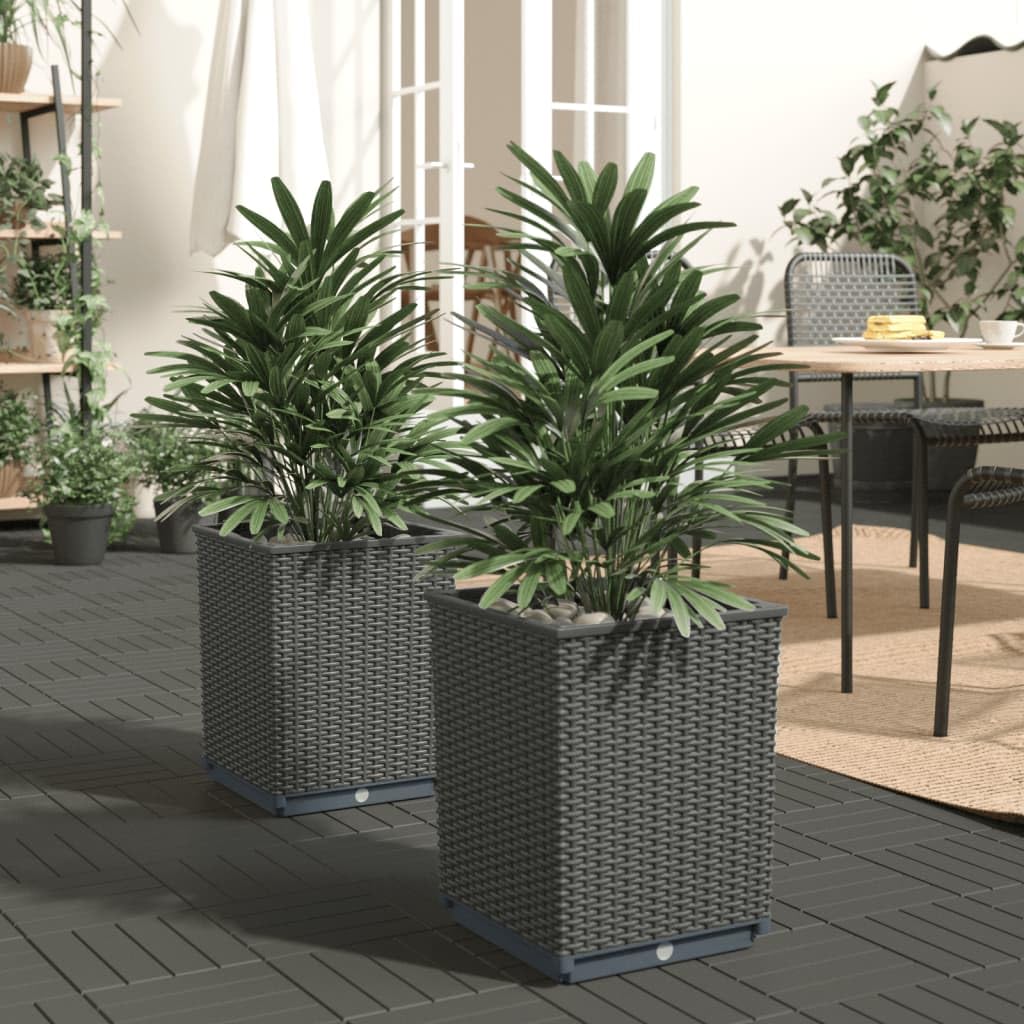 2-Pack vidaXL Rattan-Look Flower Planters - Outdoor Garden Boxes for Patio, Balcony, Porch & Backyard - Black (Perfect for Herbs, Flowers & Small Plants)