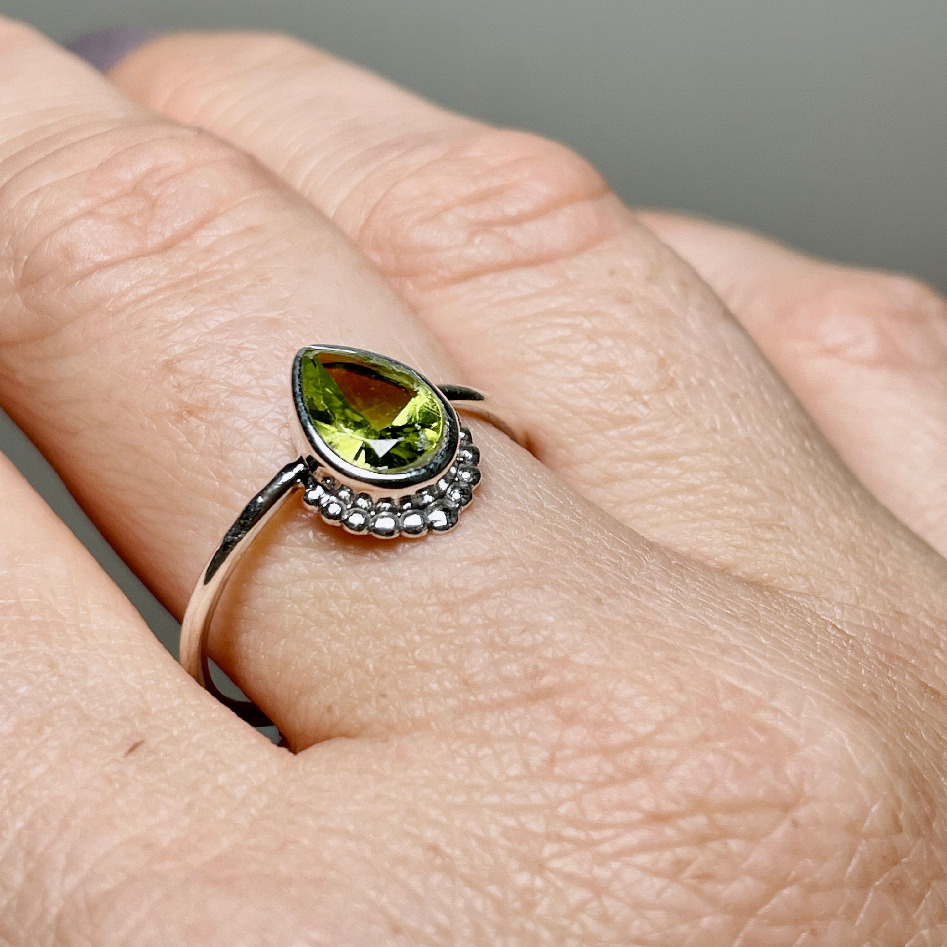 Peridot Teardrop Faceted Fine Band Ring - 14K Gold Plated Dainty Jewelry for Women - Perfect for Weddings, Anniversaries & Everyday Elegance