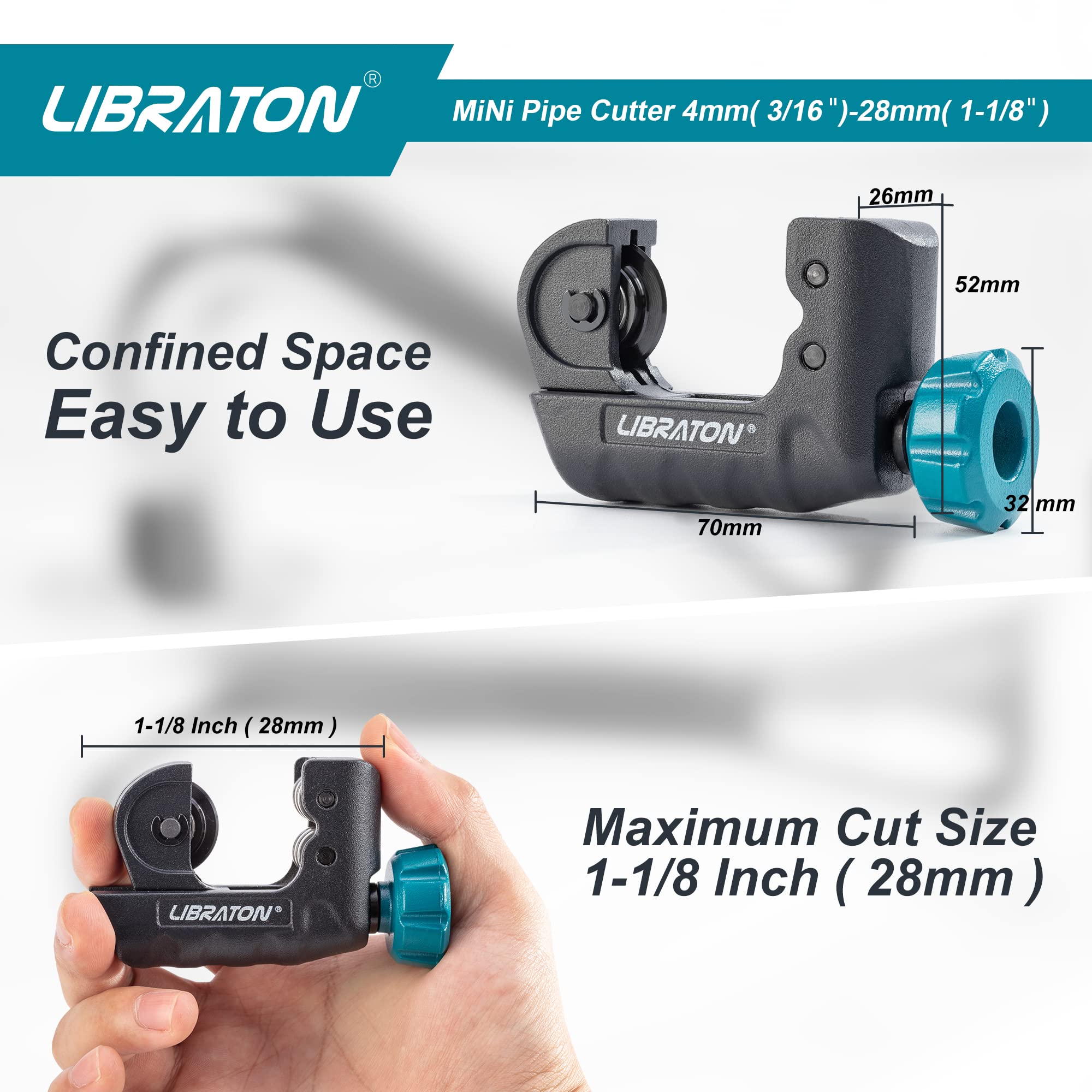Libraton Heavy Duty Copper Pipe Cutter with Deburring Tool - Precision Tubing Cutter for Copper, Aluminum & Thin Stainless Steel Pipes - Perfect for Plumbing, HVAC & DIY Home Repairs