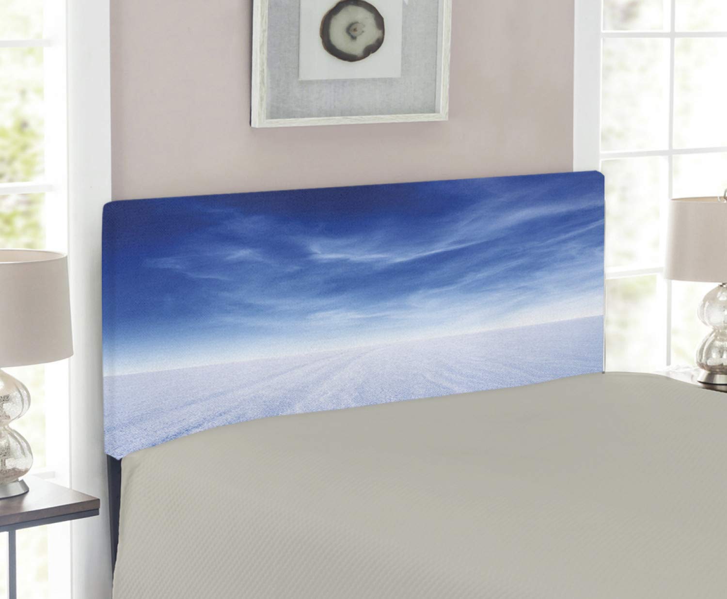 Ambesonne Sky Headboard - Snowy Mountain Nature Photography Print, Upholstered Decorative Metal Bed Frame with Memory Foam (Twin Size, Blue & White) - Perfect for Bedroom Decor, Guest Rooms & Cozy Cabin Retreats