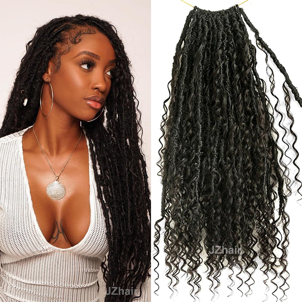 Boho Goddess Locs Crochet Braiding Hair with Human Hair Curls - Pre-Looped Dreadlocks Extensions with Curly Ends (3 Packs/72 Locs, 22 Inch) for Black Women - Perfect for Protective Styles, Weddings & Natural Hair Care