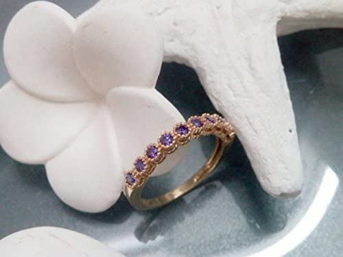 Multi Gemstone Band Ring - Amethyst & Tiny Stones Gold Filled Ring for February Birthdays, Bridal Party & Everyday Wear