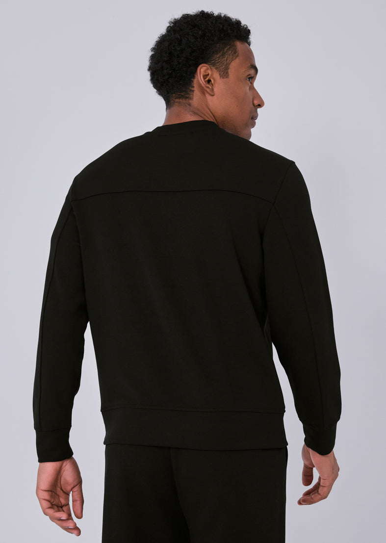 Men's All Around Lounge Crew Neck Sweatshirt - Soft Casual Pullover Sweater for Relaxing at Home, Travel & Everyday Wear (Black)