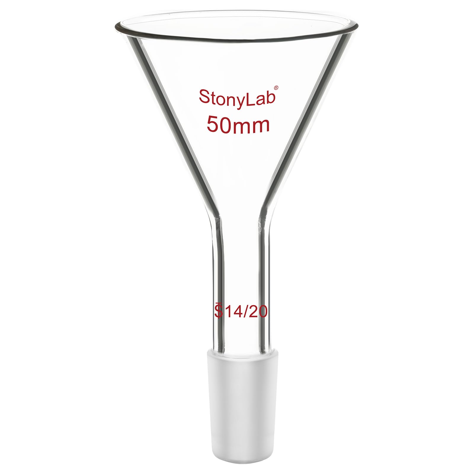 Stonylab Borosilicate Glass Powder Funnel - 50mm Diameter, 14/20 Joint Size with Short Neck - Ideal for Chemistry Labs, Scientific Experiments & DIY Projects