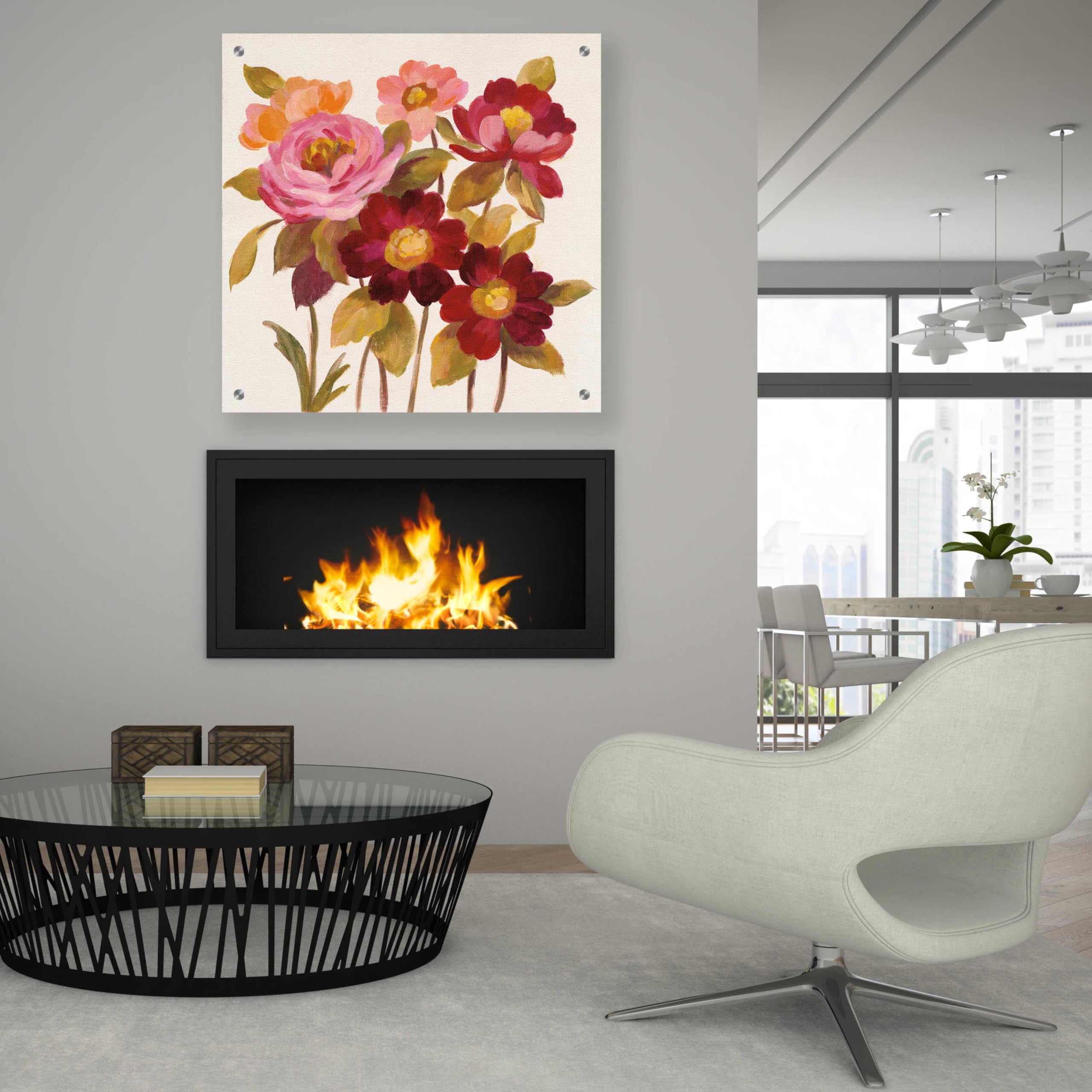 Silvia Vassileva 'English Garden IV' Acrylic Glass Wall Art - 36x36 Inch Modern Floral Painting for Living Room, Bedroom & Office Decor