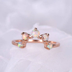 Art Deco 14K Rose Gold Opal Wedding Band - Stackable Curved Bridal Ring Set, Promise Ring for Women, Anniversary Gift for Her - Perfect for Engagement, Wedding, Stacking & Special Occasions
