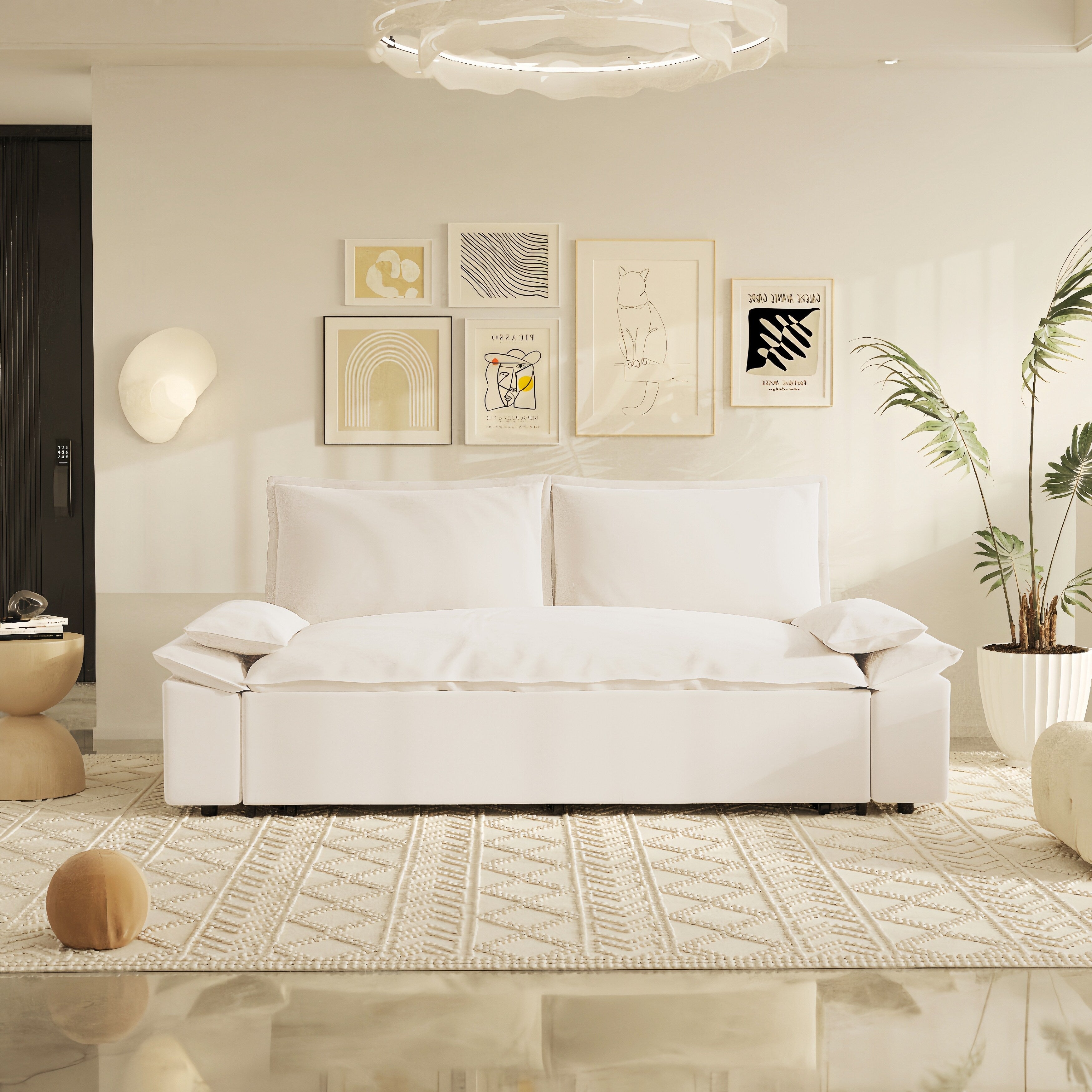 3 in 1 Convertible Sleeper Sofa Bed - Queen Size Pull Out Couch with Velvet Upholstery & Pillows - Space Saving Furniture for Small Apartments, Guest Rooms & Home Offices