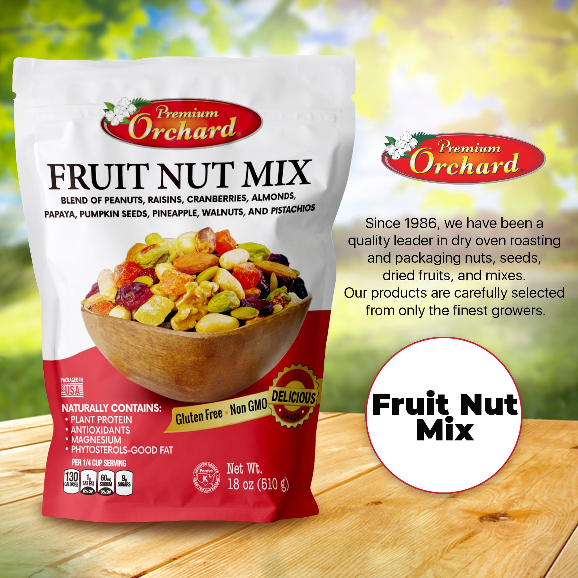 Premium Orchard Gourmet Trail Mix - Healthy Vegan Snack with Mixed Nuts & Dried Fruits | Non-GMO, Natural Plant Protein Source | 18oz Bulk Nut & Fruit Blend for Hiking, Office Snacks & On-the-Go Energy